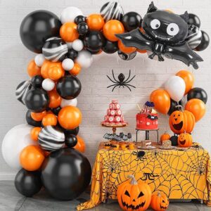 Halloween Balloons Garland Kit, Halloween Spider Web Black Orange Gray Balloons Spider Balloons for Halloween Day Party Kids Birthday House Party Haunted House Decorations