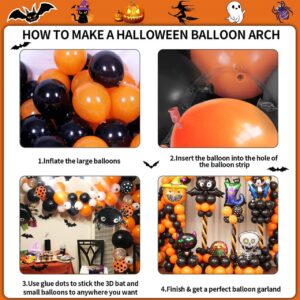 Halloween Balloons Garland Kit, Halloween Spider Web Black Orange Gray Balloons Spider Balloons for Halloween Day Party Kids Birthday House Party Haunted House Decorations