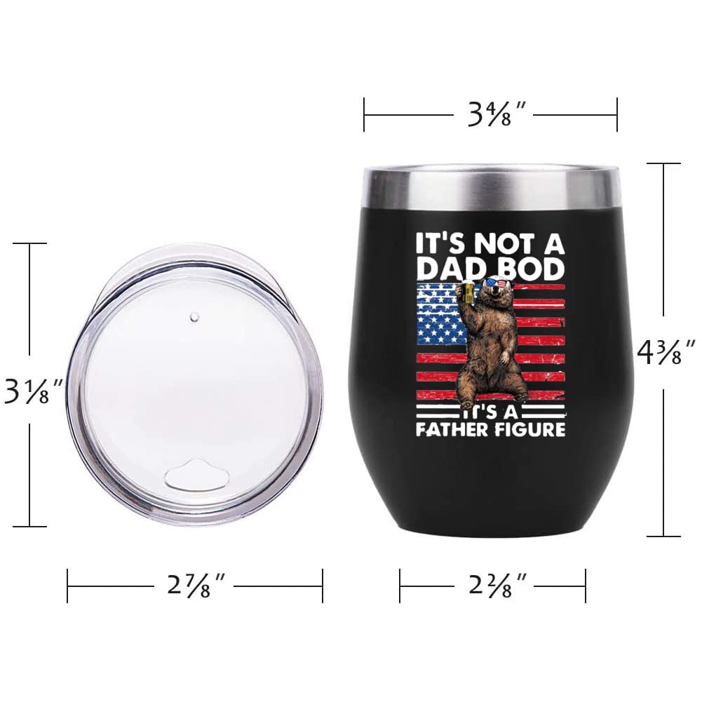 KAIRA It's Not A Dad BOD It's A Father Figure 12 OZ Insulated Wine Tumbler With Lid - Funny Dad Gifts from Daughter, Wife, Son -Stainless Steel Coffee Dad Mugs Cups