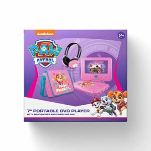 PAW Patrol 7" Portable DVD Player with Matching Headphones and Carrying Bag, Compatible with CDs, DVDs, USB and SD Card, Swivel Screen, (NKPDVD701SK)