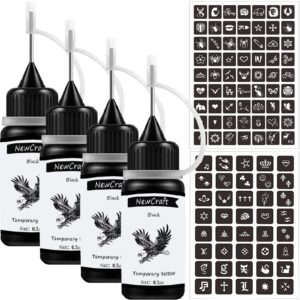 newcraft 4 packs black temporary tattoo ink and stencils for women men kids, trend diy fake freckles 103 pcs stencils temporary tattoo kit