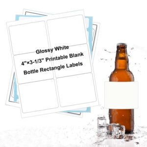 4 x 3-1/3 inch glossy white waterproof wine bottle labels, 120 labels printable blank rectangle labels,oil-resistant rectangle vinyl wine labels for inkjet/laser printer