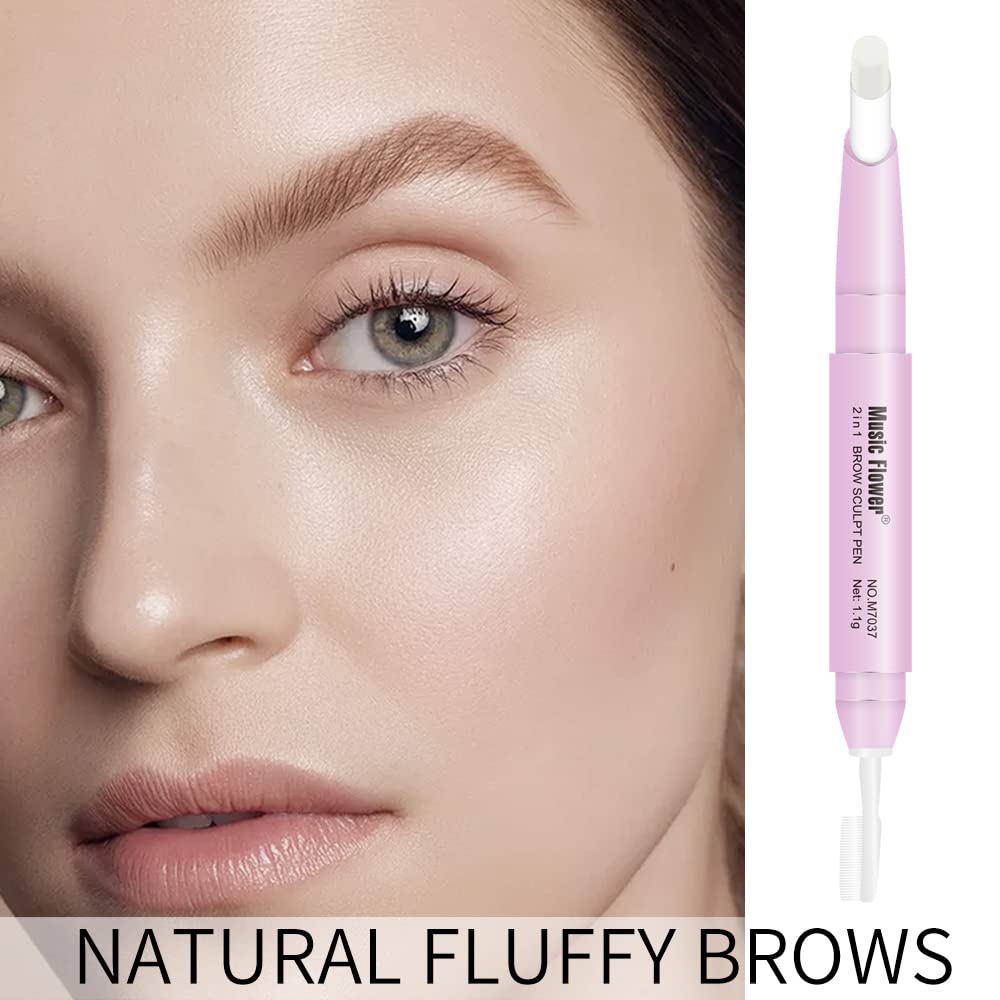 Music Flower Eyebrow Pencil - Light Brown Dual Ended Brow Pen & Eyebrow Wax Pen, Waterproof Smudge Proof Long Lasting Eyebrow Pen, Eyebrow Waxing Shaping Clear Eye Makeup Kit