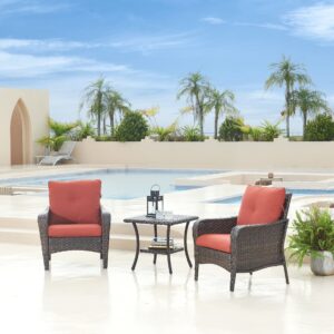 HUMMUH Outdoor Wicker Patio Chairs Set of 2 with Side Table,PE Rattan Bistro Table and Chairs for Yard Backyard Lawn Porch