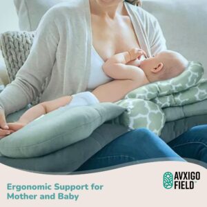 AVXIGO FIELD Adjustable Nursing Pillow Support for Breastfeeding Moms - Multi-Functional and Multi-Layer Postnatal Posture Support Pillow, Geometric Design - Complete with Gift Box