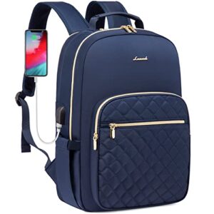 lovevook laptop backpack for women, quilted business travel 15.6-inch computer bag, doctor nurse backpack purse for work, navy