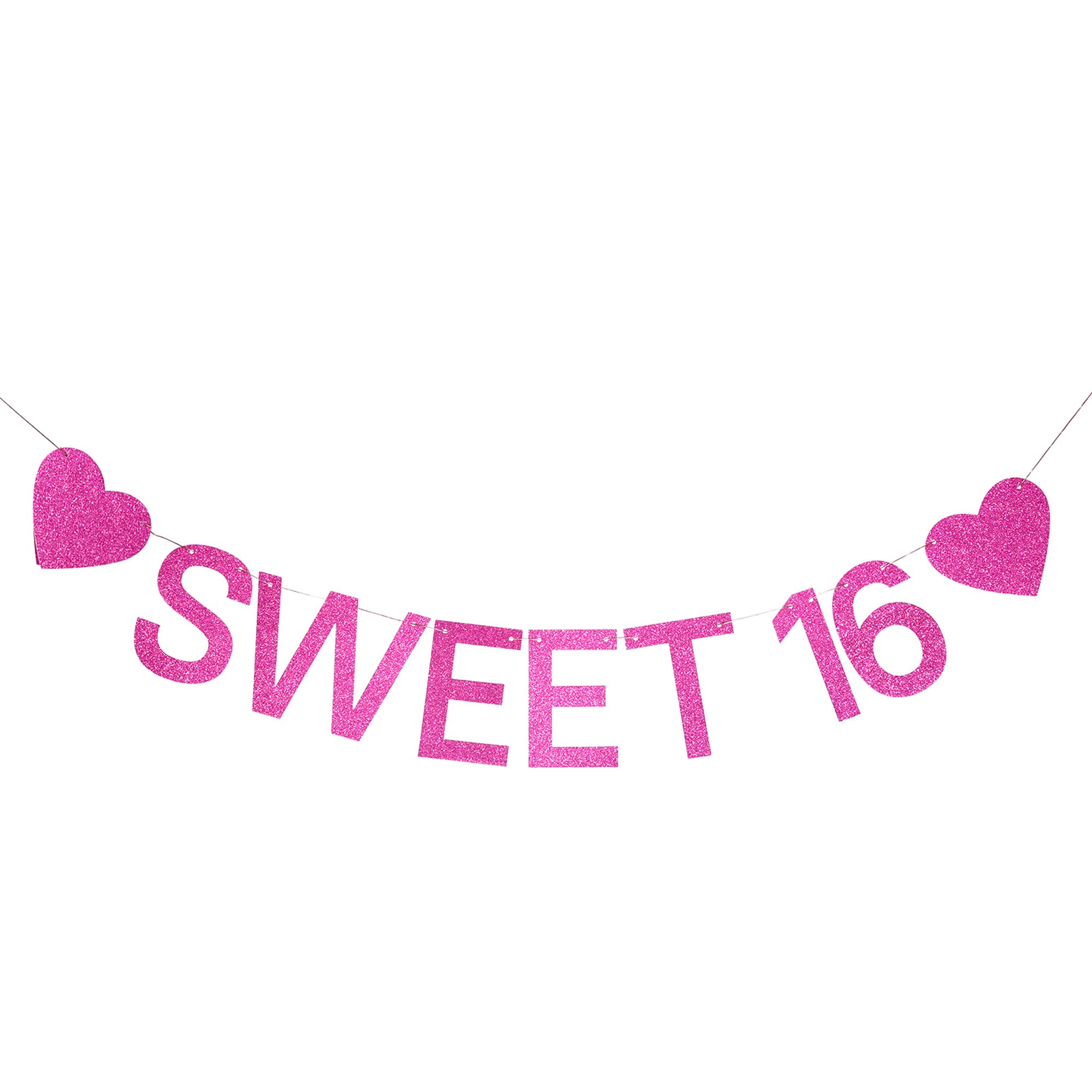 16th Birthday Party Decorations for Girls Hot Pink Sweet 16 Glitter Birthday Banner Happy 16 Years Old Birthday Decor Supplies Birthday Gift Photo Backdrop