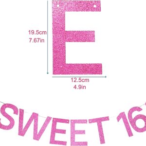 16th Birthday Party Decorations for Girls Hot Pink Sweet 16 Glitter Birthday Banner Happy 16 Years Old Birthday Decor Supplies Birthday Gift Photo Backdrop