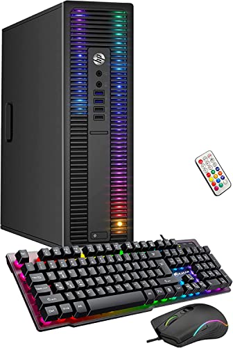 HP EliteDesk Desktop RGB Lights Computer AMD A-Series Processor 8 GB RAM, 512 GB SSD, Windows 10 Pro 64-bit, Wi-Fi, Gaming PC Keyboard & Mouse (Renewed)