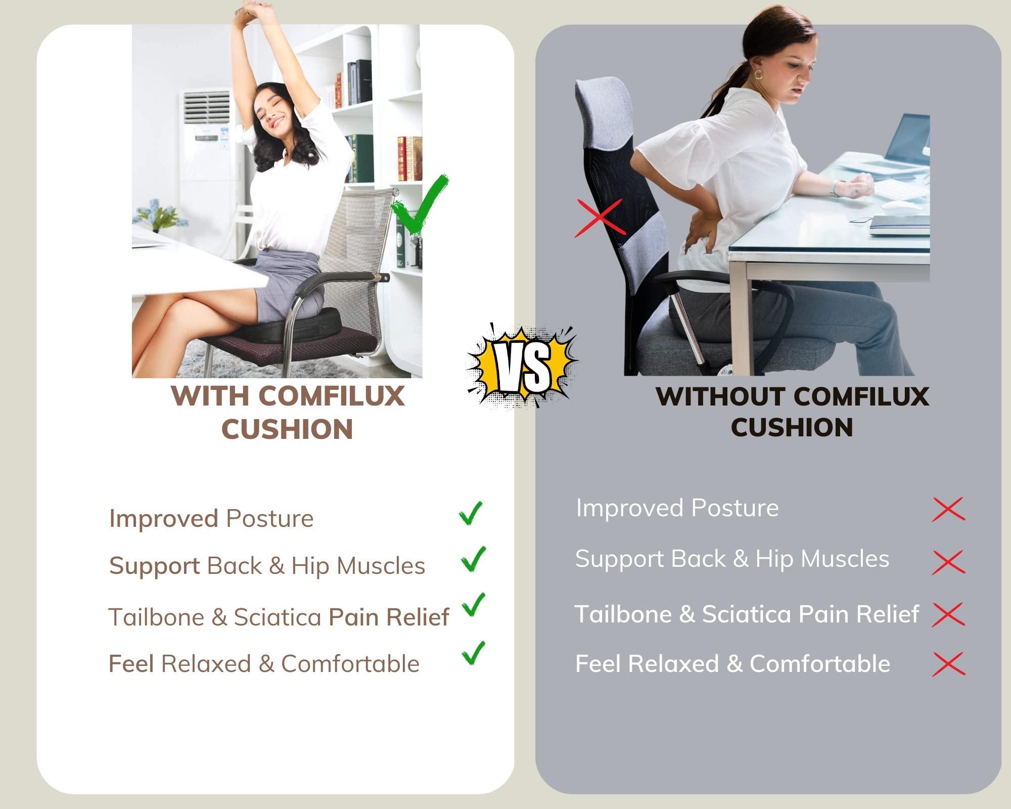 Seat Cushion for Tailbone Pain Relief - Ergonomic Coccyx Pillow for Tailbone Pain - Portable Seat Cushion for Travel, Home, Office, Car Drivers and Computer Desk Chairs