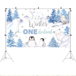 Ticuenicoa Winter Onederland Backdrop for Boys First Birthday Sliver Snowflake Blue Arctic Animals Wonderland 1st Birthday Party Decorations Photography Background for Photoshoot 5x3ft