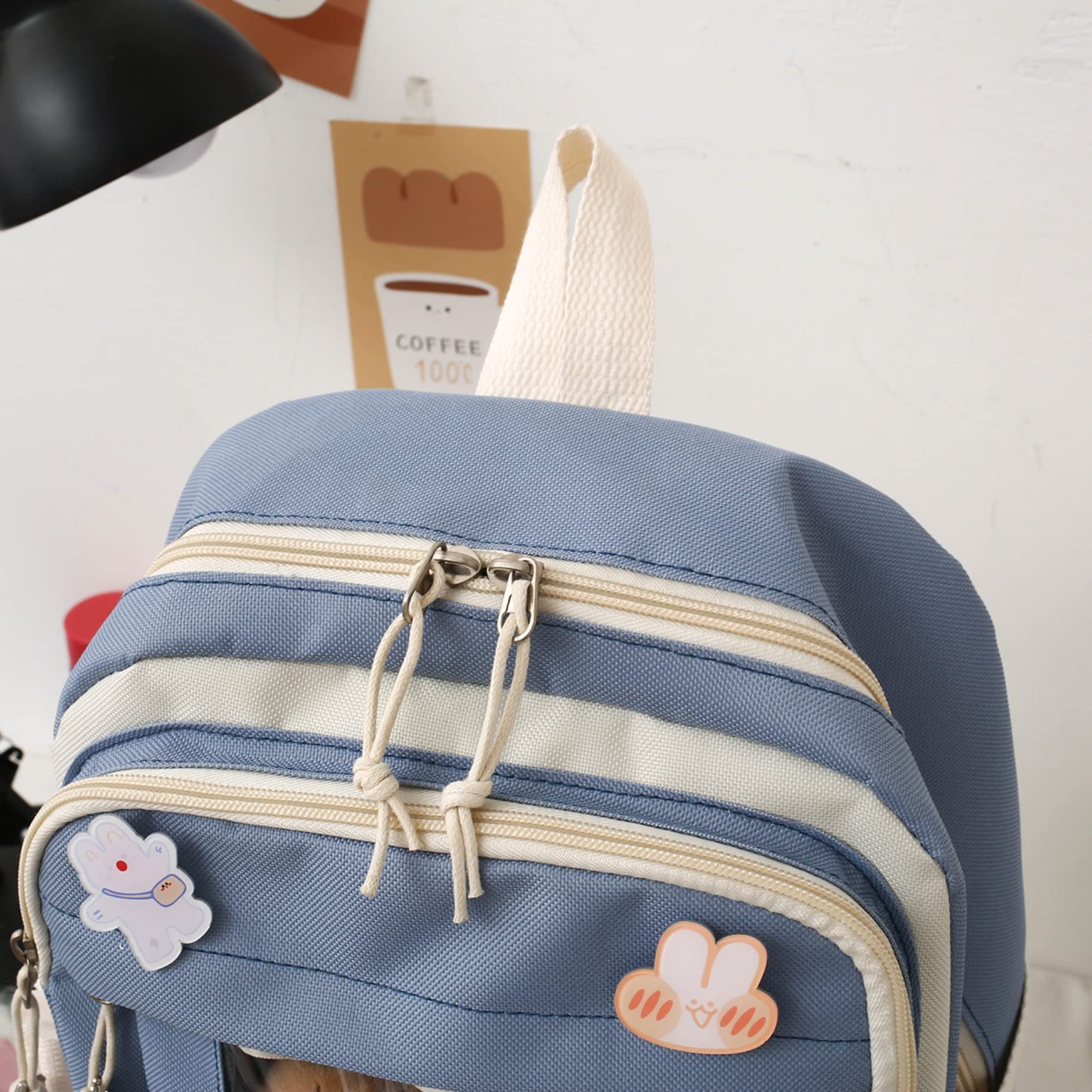 LIK EPOCH Kawaii Backpack 5Pcs Set Aesthetic Backpack 17in Preppy Backpacks with Badge&Pendant,Shoulder Bag,Pencil Box,Tote Bag,Lucky Bag(Blue)