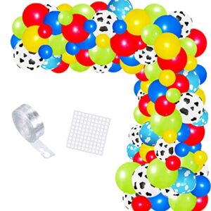 Royal Blue, Yellow, Lime Green, Red Balloons Set - 122PCS White Cow Print Balloon Blue Yellow Green Balloon Arch Rainbow Balloons for Cow Toys Boys Story theme Birthday Baby Shower Graduation Party