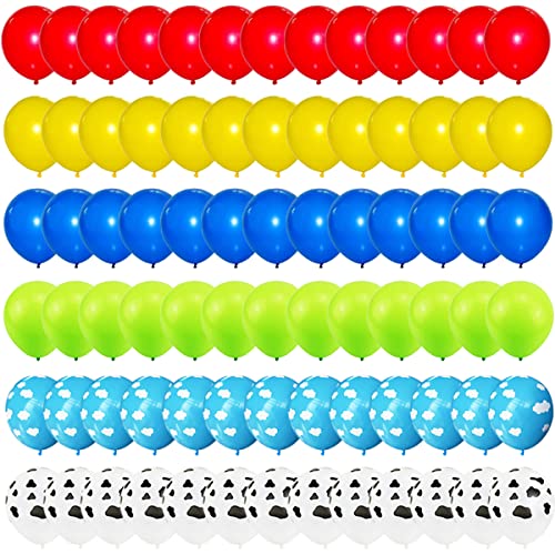 Royal Blue, Yellow, Lime Green, Red Balloons Set - 122PCS White Cow Print Balloon Blue Yellow Green Balloon Arch Rainbow Balloons for Cow Toys Boys Story theme Birthday Baby Shower Graduation Party