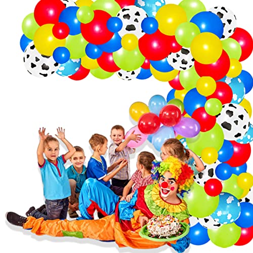 Royal Blue, Yellow, Lime Green, Red Balloons Set - 122PCS White Cow Print Balloon Blue Yellow Green Balloon Arch Rainbow Balloons for Cow Toys Boys Story theme Birthday Baby Shower Graduation Party