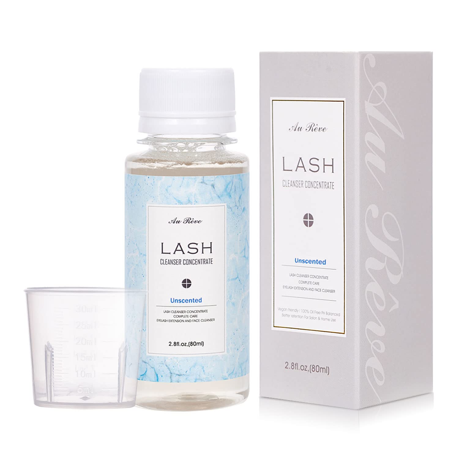 AuReve Lash Shampoo for Lash Extensions Eyelash Cleanser Concentrate 80ml Lash Extension Cleaner, Non-lrritating Cleaning Kits, Lash Bath Lash Soap Lash Shampoo Kit (Unscented)