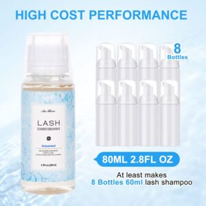 AuReve Lash Shampoo for Lash Extensions Eyelash Cleanser Concentrate 80ml Lash Extension Cleaner, Non-lrritating Cleaning Kits, Lash Bath Lash Soap Lash Shampoo Kit (Unscented)