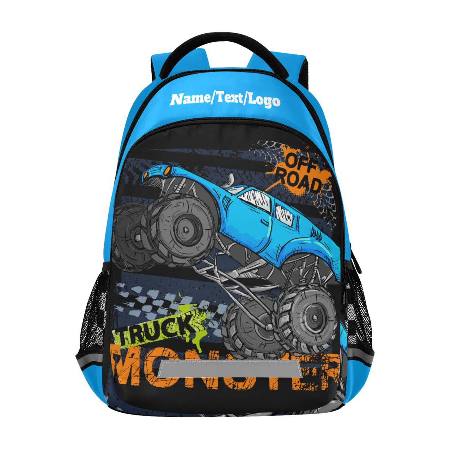 beeplus Custom Personalized Monster Truck Backpack for Boys Girls School Backpack Kids Backpack Bookbag Elementary School Bag