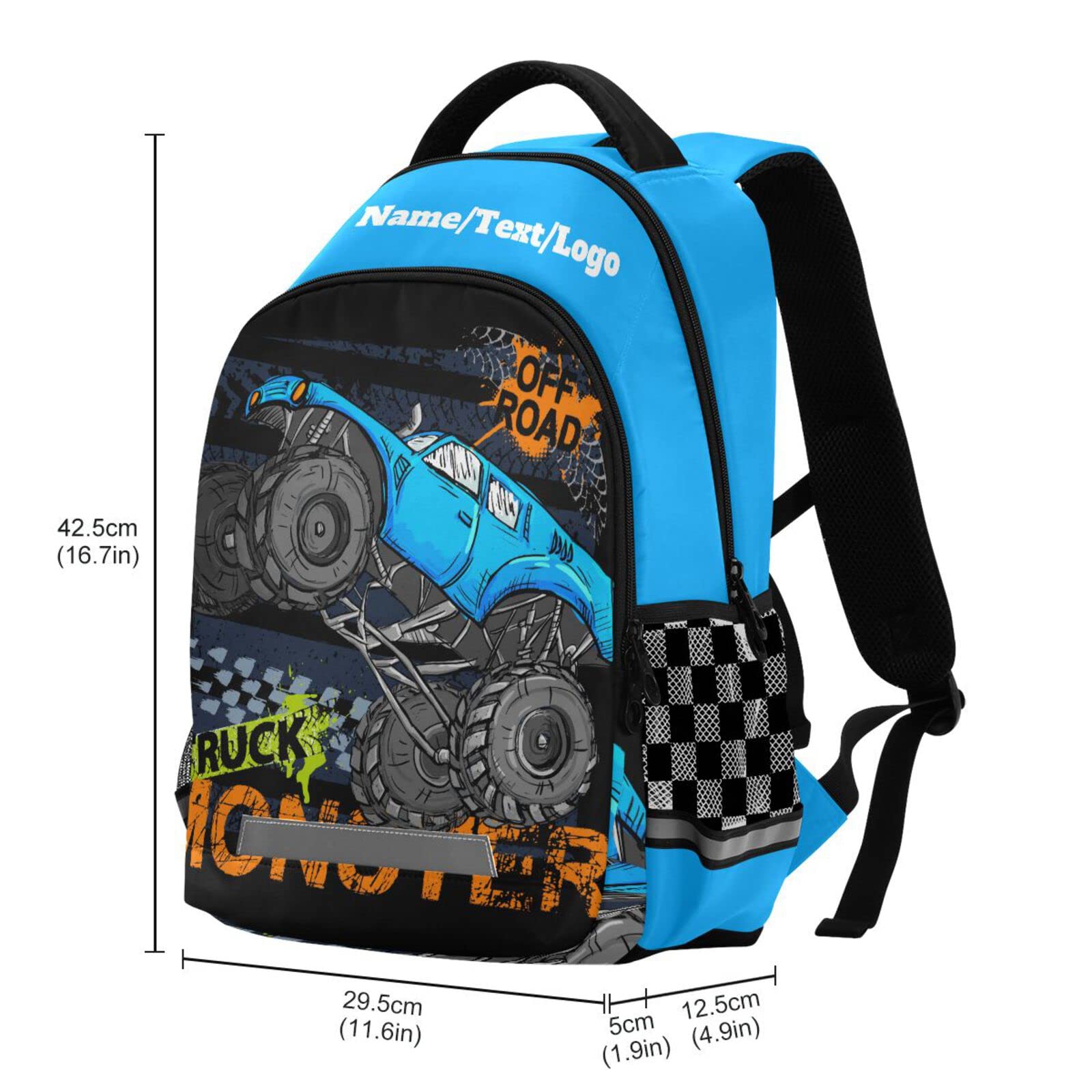 beeplus Custom Personalized Monster Truck Backpack for Boys Girls School Backpack Kids Backpack Bookbag Elementary School Bag