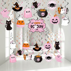 halloween hanging swirl decorations happy boo day party witch pumpkin ghost cutout halloween decors for kids school room office halloween supplies (happy booday)