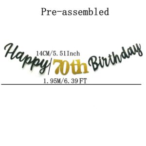 Glitter Happy 70th Birthday Banner - 70 Birthday Sign Banner - Cheers to 70 Years Birthday Party Bunting Decorations Black Pre-Assembled (Black)