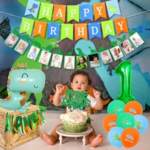 Sursurprise One a Saurus Birthday Decorations, Dinosaur 1st Happy Birthday Party Supplies with Balloons Highchair Banner and Baby Photo Banner, T-Rex Roar Party Decor for Boy One Year Old