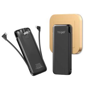 TG90° 10000mah Portable Charger with Built in Cables and AC Wall Plug, All in One Portable Phone Charger External Battery Packs Compatible with iPhone and Android Phones