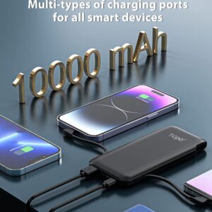 TG90° 10000mah Portable Charger with Built in Cables and AC Wall Plug, All in One Portable Phone Charger External Battery Packs Compatible with iPhone and Android Phones