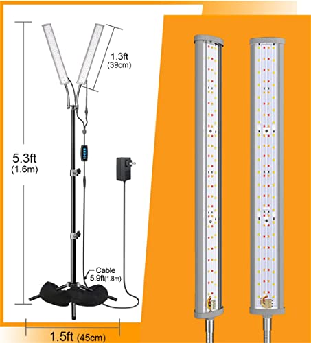 DOMMIA LED Grow Lights, 3 Modes Grow Lights for Indoor Plants Full Spectrum with 60" Adjustable Tripod Stand,180 LED Plant Grow Light with Stand 6/10/12 Timer Dimmable Grow Light Strip for Tall Plants