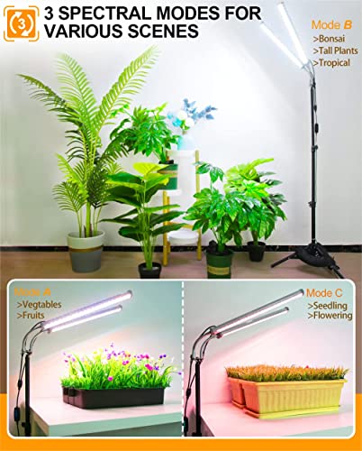 DOMMIA LED Grow Lights, 3 Modes Grow Lights for Indoor Plants Full Spectrum with 60" Adjustable Tripod Stand,180 LED Plant Grow Light with Stand 6/10/12 Timer Dimmable Grow Light Strip for Tall Plants