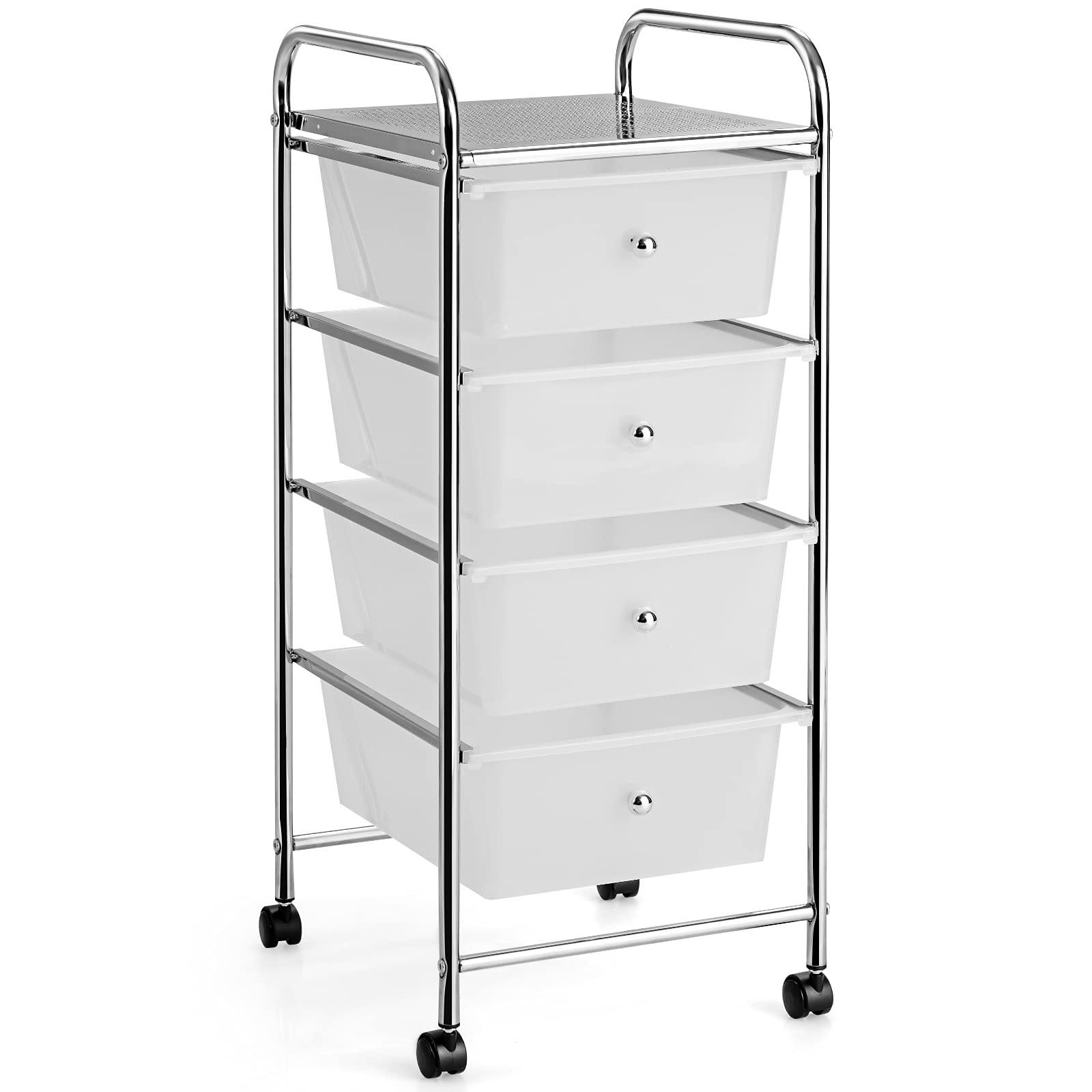RELAX4LIFE Storage Drawer Carts Classroom Organization Rolling Carts with Wheels 4 Drawers -Craft Organizing Drawers with Plastic Drawers, Utility Cart for Office, School Storage Cart (Clear)