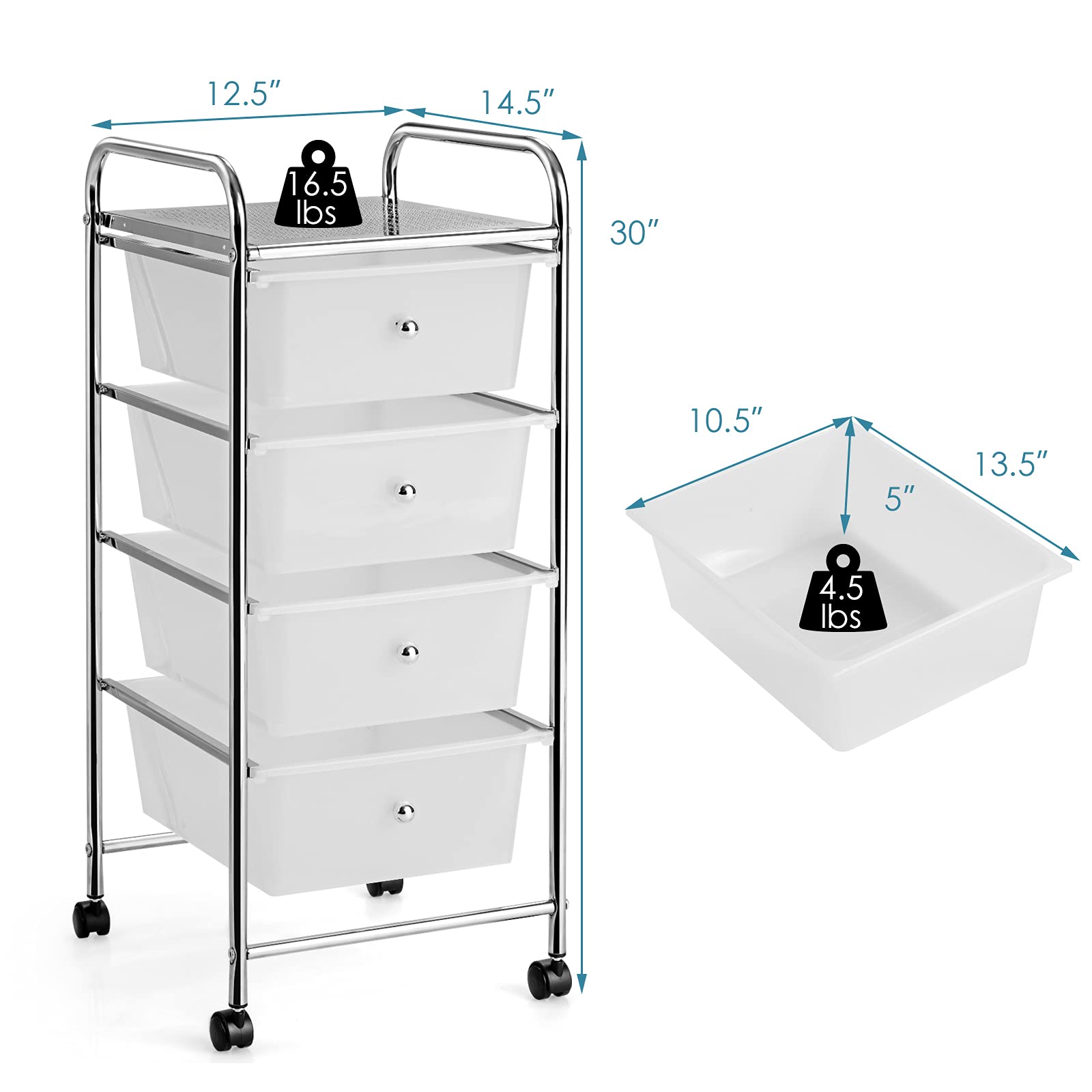 RELAX4LIFE Storage Drawer Carts Classroom Organization Rolling Carts with Wheels 4 Drawers -Craft Organizing Drawers with Plastic Drawers, Utility Cart for Office, School Storage Cart (Clear)