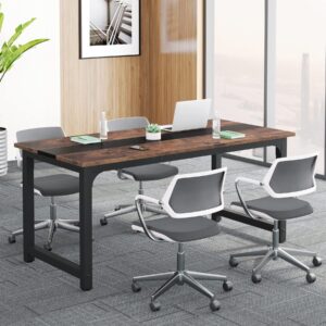 tribesigns 6ft conference table, 70.86" w x 31.49" d meeting room table boardroom desk for office conference room, splicing board with metal frame, vintage brown/black