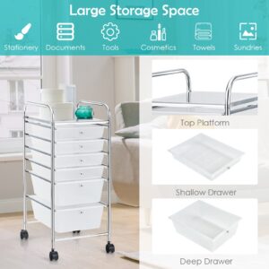 RELAX4LIFE Storage Drawers Cart Classroom Organization 6 Plastic Drawers - Rolling Carts on Wheels Semi-Transparent Utility Cart for School Files Arrangement Storage Organizer Cart (Clear)