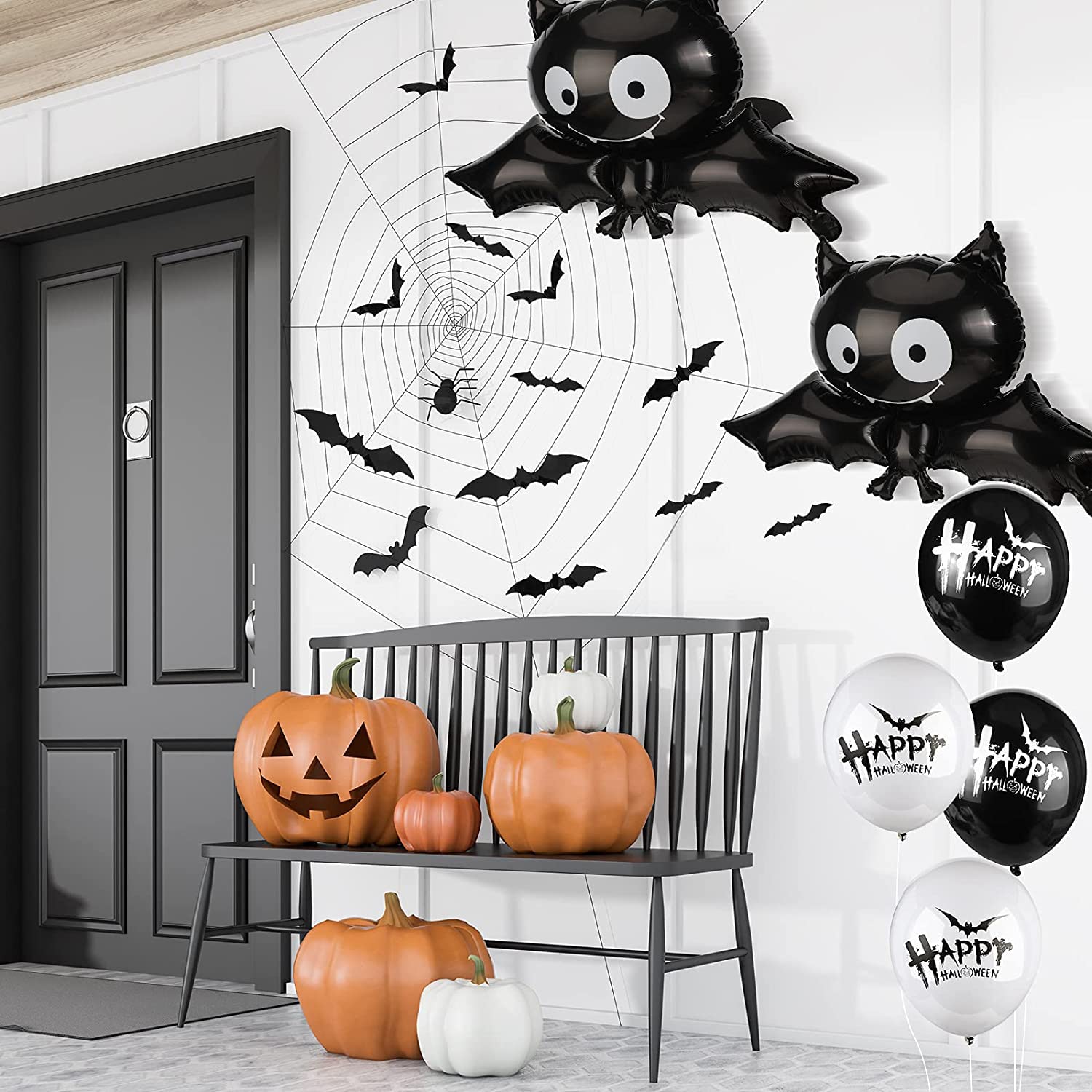 5 Pieces Halloween Foil Balloons Large Bat Mylar Balloons Black Bat Aluminum Foil Balloons Cute Bat Balloons for Halloween Party Props Home Decoration Supplies Kids Gifts