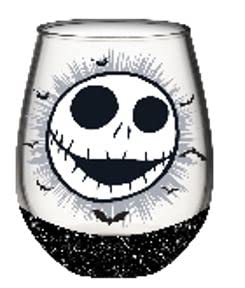 disney tim burton’s the nightmare before christmas jack skellington face 20 ounce stemless wine glass with glitter base - official kitchen collectible novelty drinkware gifts