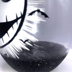 Disney Tim Burton’s The Nightmare Before Christmas Jack Skellington Face 20 Ounce Stemless Wine Glass with Glitter Base - Official Kitchen Collectible Novelty Drinkware Gifts