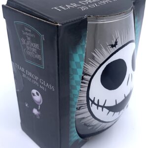 Disney Tim Burton’s The Nightmare Before Christmas Jack Skellington Face 20 Ounce Stemless Wine Glass with Glitter Base - Official Kitchen Collectible Novelty Drinkware Gifts