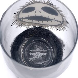 Disney Tim Burton’s The Nightmare Before Christmas Jack Skellington Face 20 Ounce Stemless Wine Glass with Glitter Base - Official Kitchen Collectible Novelty Drinkware Gifts