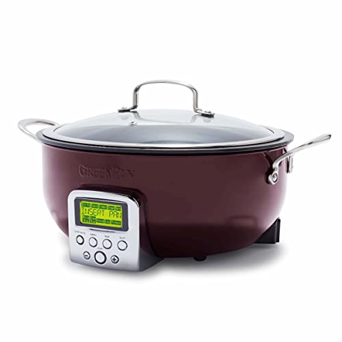 GreenPan Elite Essential Smart Electric 6QT Skillet Pot,Sear Saute Stir-Fry and Cook Rice, Healthy Ceramic Nonstick and Dishwasher Safe Parts, Easy-to-use LED Display, PFAS-Free, Fantasy Fig