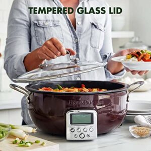 GreenPan Elite Essential Smart Electric 6QT Skillet Pot,Sear Saute Stir-Fry and Cook Rice, Healthy Ceramic Nonstick and Dishwasher Safe Parts, Easy-to-use LED Display, PFAS-Free, Fantasy Fig