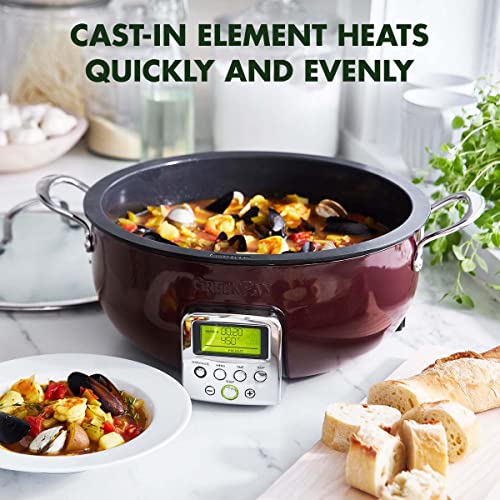 GreenPan Elite Essential Smart Electric 6QT Skillet Pot,Sear Saute Stir-Fry and Cook Rice, Healthy Ceramic Nonstick and Dishwasher Safe Parts, Easy-to-use LED Display, PFAS-Free, Fantasy Fig