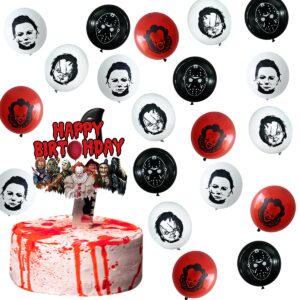 CAILESS Horror Party Decorations - Horror Movie Party Supplies 104Pcs, Classic Horror Birthday Party Decorations Included Banner Tablecloth Cake Toppers Balloon Swirls Decor and Stickers Scary Party