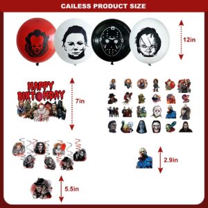 CAILESS Horror Party Decorations - Horror Movie Party Supplies 104Pcs, Classic Horror Birthday Party Decorations Included Banner Tablecloth Cake Toppers Balloon Swirls Decor and Stickers Scary Party