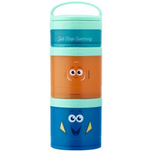 whiskware disney pixar stackable snack containers for kids and toddlers, 3 stackable snack cups for school and travel, finding nemo with nemo and dory