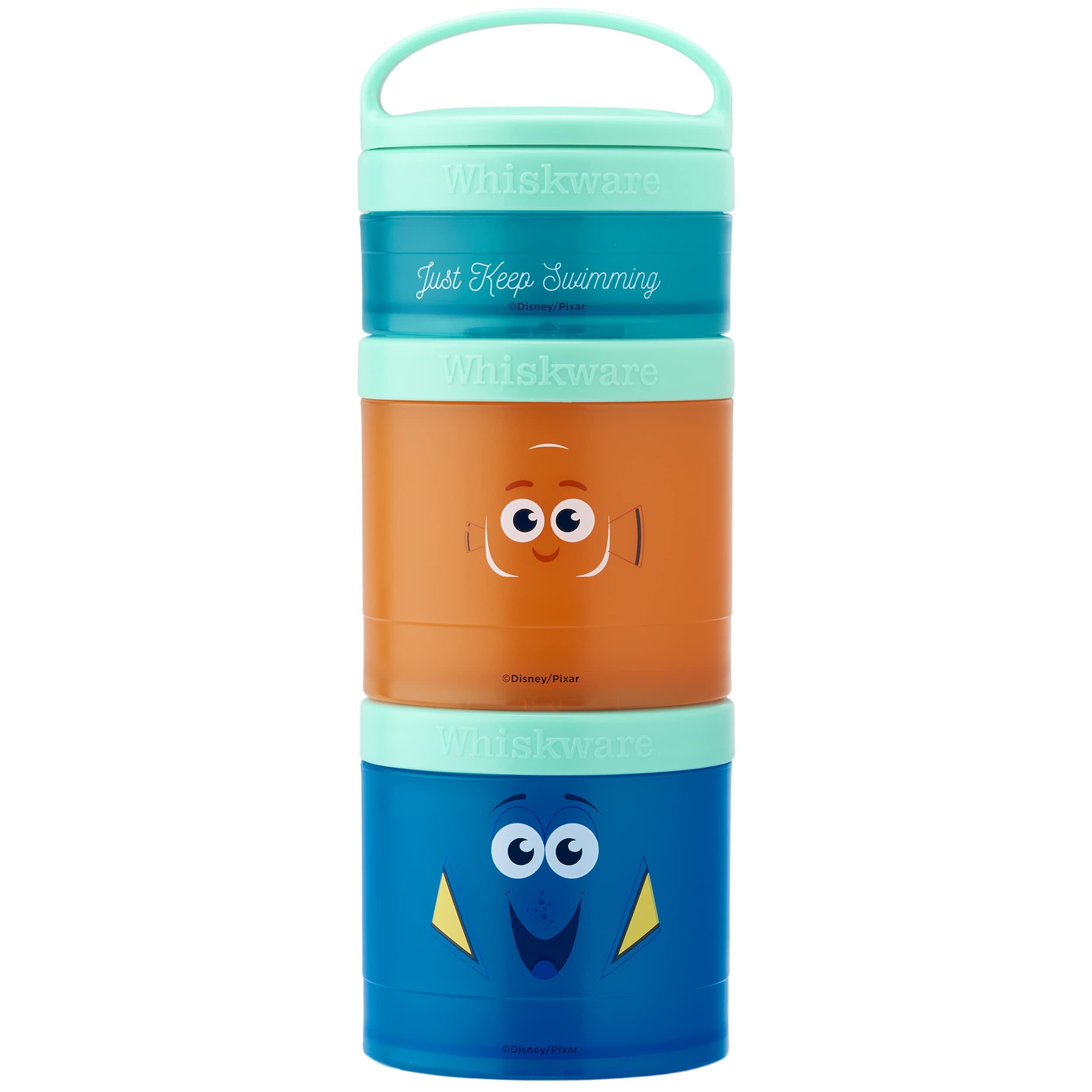 Whiskware Disney Pixar Stackable Snack Containers for Kids and Toddlers, 3 Stackable Snack Cups for School and Travel, Finding Nemo with Nemo and Dory