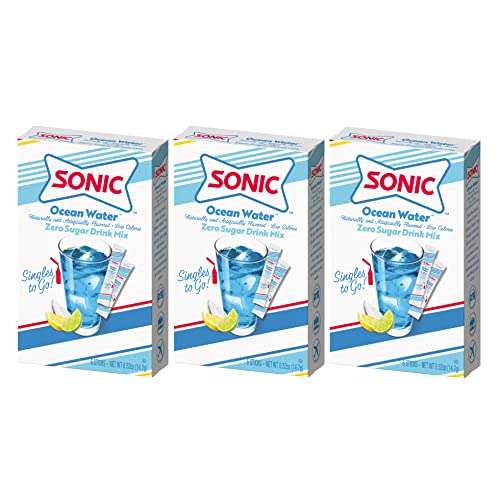 Sonic Singles to Go Powdered Drink Mix, Ocean Water, 6 Sticks per Box, 3 Boxes included (18 Sticks Total)