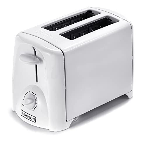 Dominion 2-Slice Toaster with Shade Control, Slide-Out Crumb Tray, Auto-Shutoff, Faster Heating Speed, Toast Lift, Second Generation, White