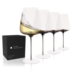 Hotel Collection Smoke Stem White Wine Glasses | Stylish Tinted Long Stem Wine Glasses with A Narrow Mouth for Enhancing the Body, Flavor, and Aroma of White Wine | 4 Glasses