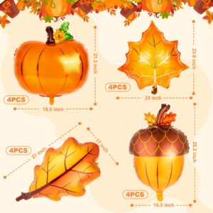 Happy Fall Balloon, 16Pcs Big Maple Leaves Acorn Balloons, Fall Mylar Foil Balloons for ThanksGiving Home Festival Decorations